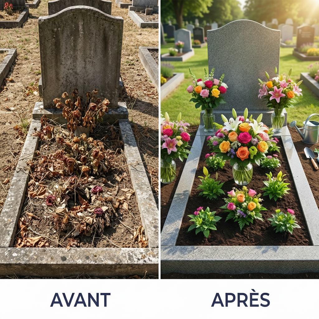 fleurissement, sépulture, entretien pierres tombales